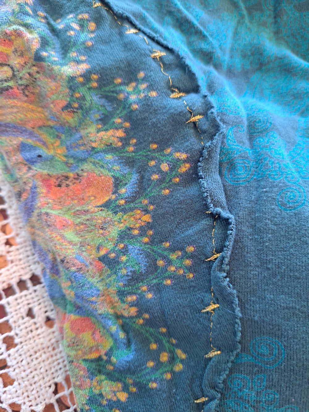 Desigual Teal Mandala-Print Women's Long Sleeve Top Large Raglan Sleeve - Picture 7 of 7